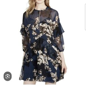 RACHEL Rachel Roy Blue and Cream Ruffled A-line Mini Dress sz 12